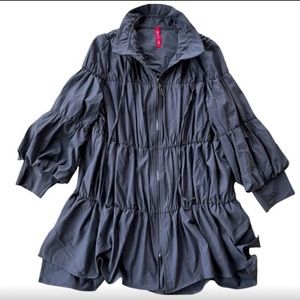 IC by Connie K Dark Gray Gathered Ruffle Jacket Size Medium